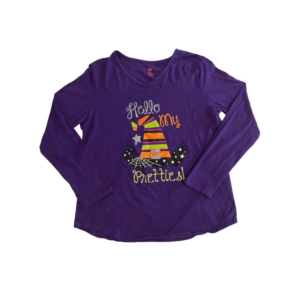Way To Celebrate Halloween Shirt Womens XL Purple Hello‎ My Pretties Witch Hat
